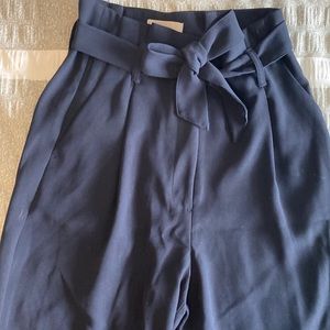 H&M Navy High-Waist Tie-Belt Cropped Trousers